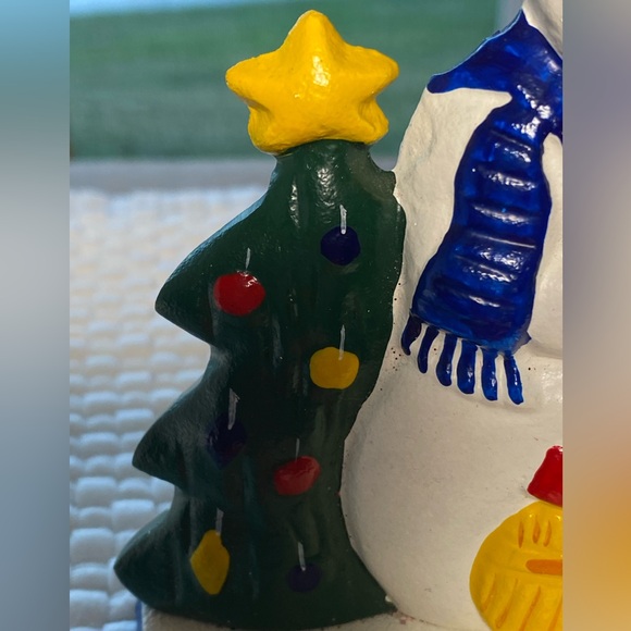 VTG 1991 Lillian Vernon Cast Iron Snowman with Christmas Tree Stocking Holder - Picture 3 of 7